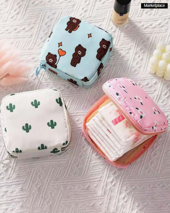 1 Pcs Sanitary Napkin Storage Bag, Ladies' Portable Cosmetic Mouth Red Bag