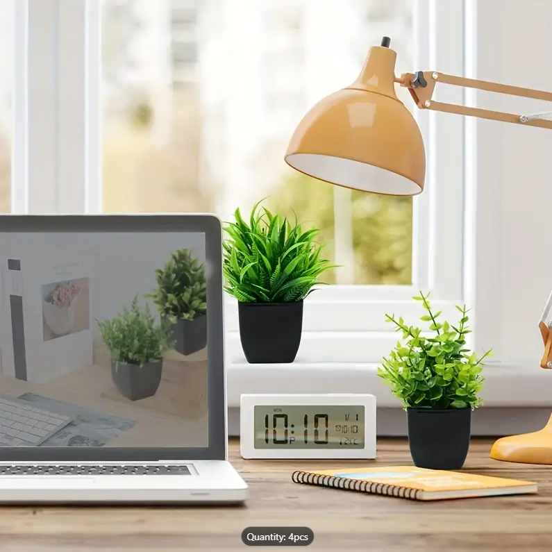4pcs/Set, Artificial Faux Plants, Simulated Potted Realistic Green Eucalyptus, Home Office Decor