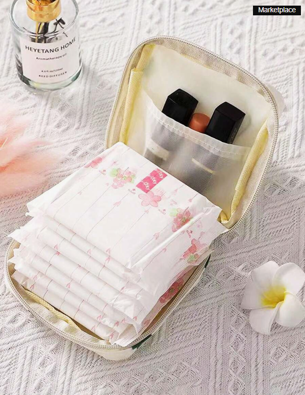 1 Pcs Sanitary Napkin Storage Bag, Ladies' Portable Cosmetic Mouth Red Bag