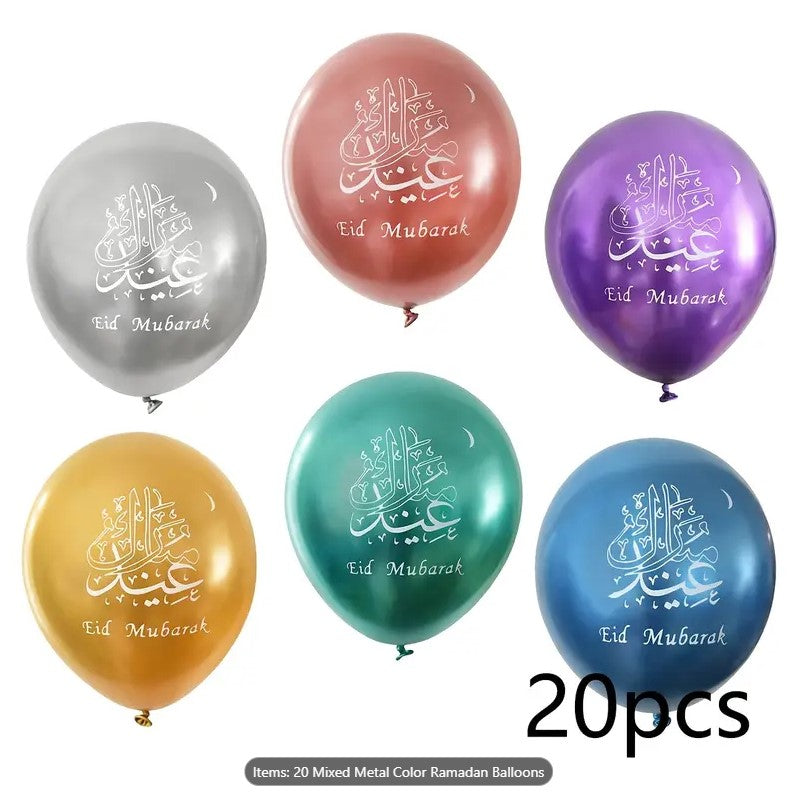 20pcs 12" Eid Mubarak Balloons
