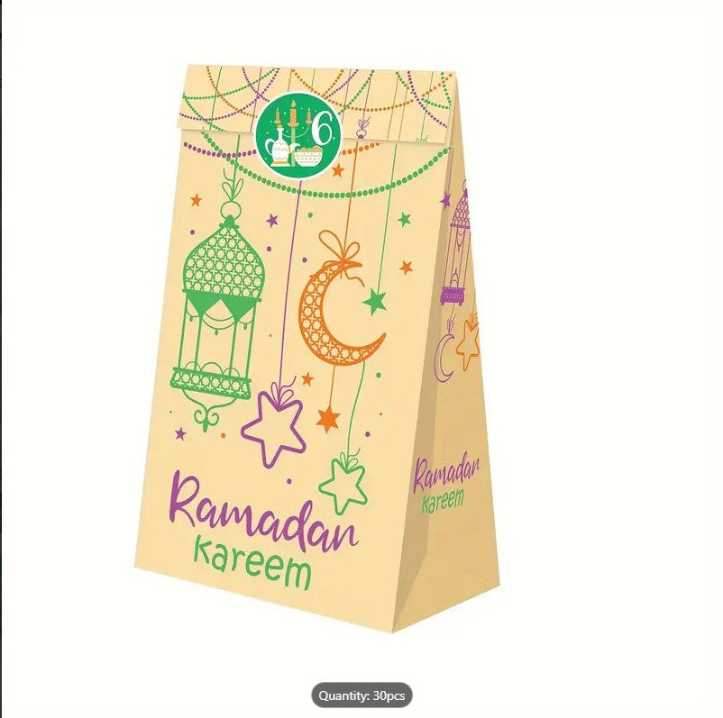30pcs/Set of New Ramadan Mubarak Paper Bags for Eid, Ramadan Gift Wrapping Bags