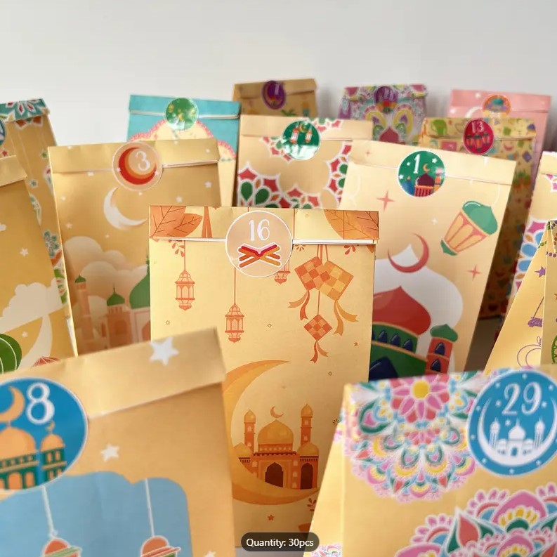 30pcs/Set of New Ramadan Mubarak Paper Bags for Eid, Ramadan Gift Wrapping Bags