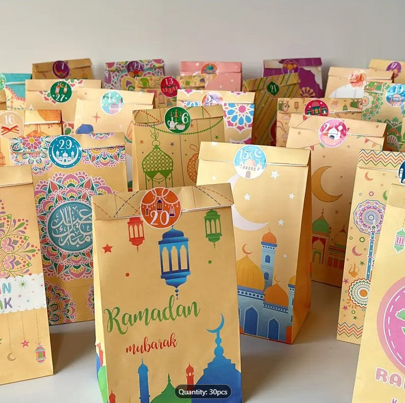 30pcs/Set of New Ramadan Mubarak Paper Bags for Eid, Ramadan Gift Wrapping Bags