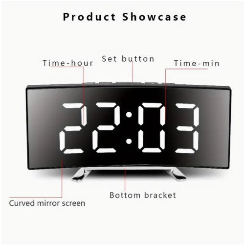 Alarm Clock, featuring a sleek LED curved screen display.