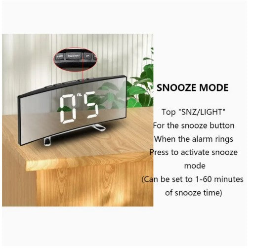 Alarm Clock, featuring a sleek LED curved screen display.
