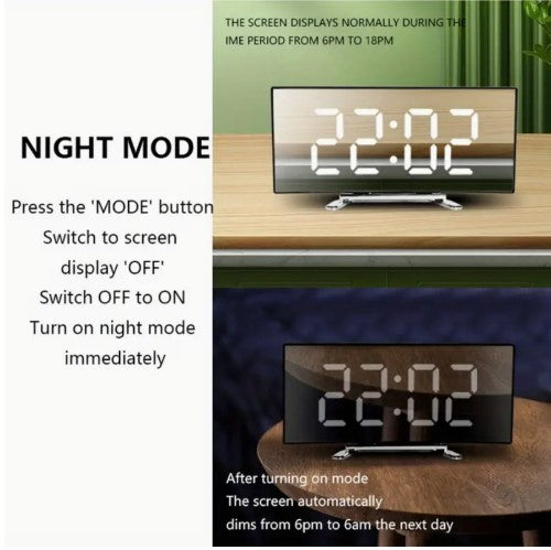 Alarm Clock, featuring a sleek LED curved screen display.