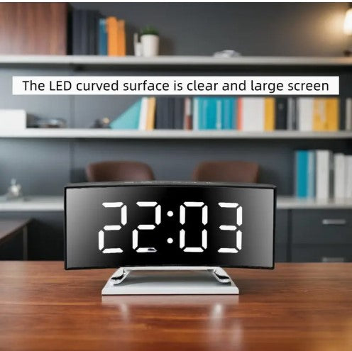 Alarm Clock, featuring a sleek LED curved screen display.