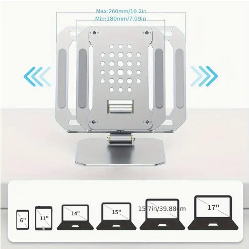 Adjustable Aluminum Laptop Stand - Portable & Foldable Ergonomic Riser for Desk.