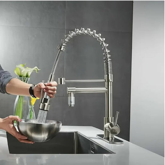 Kitchen Faucet - Hot and Cold Water, Stretch Sink, Telescopic Lifting, Rotatable