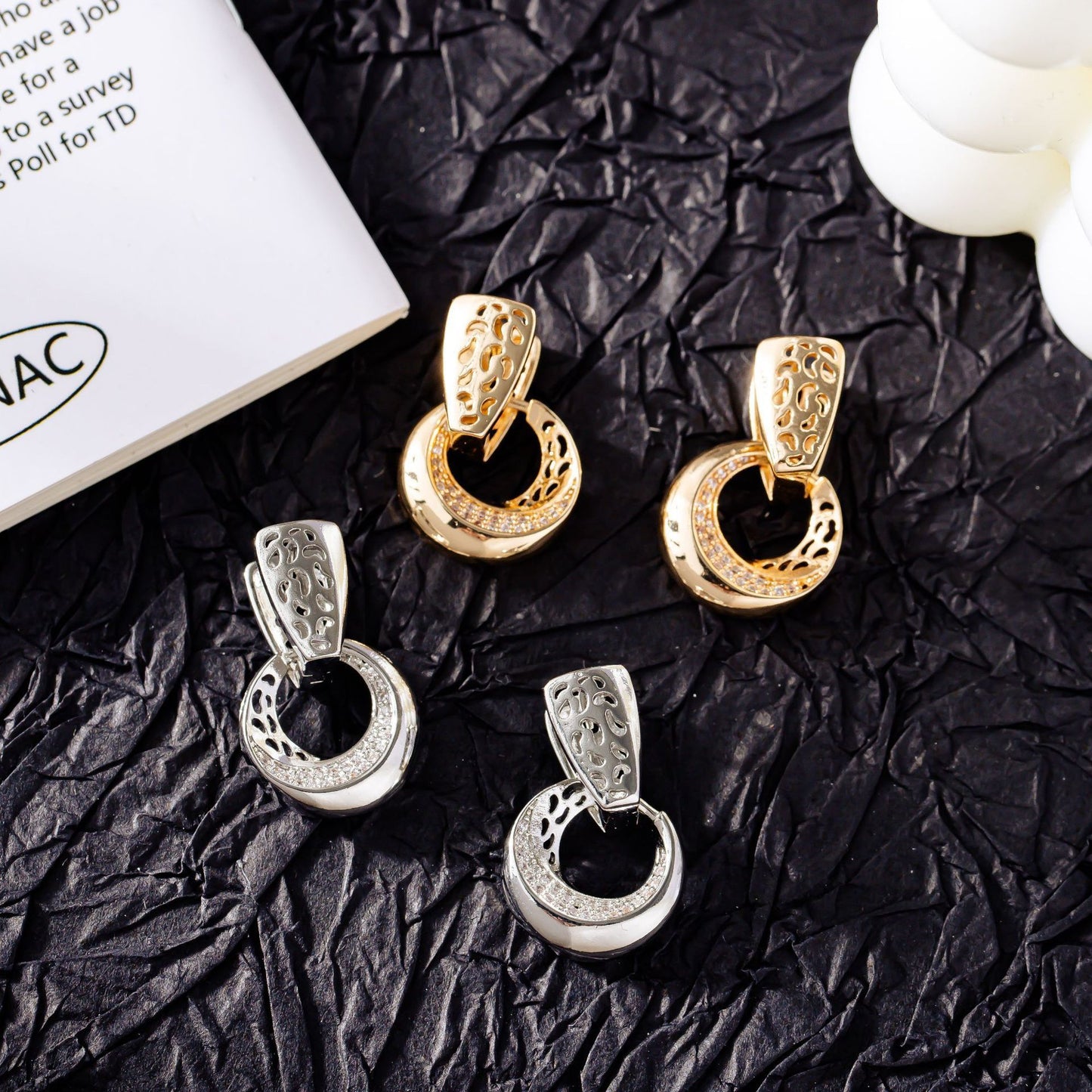 Luxury Hollow Round Moon Rose Gold Silver Color Drop Earrings for Women Micro-Wax Inlay Natural Zircon Flower Bridal Wedding