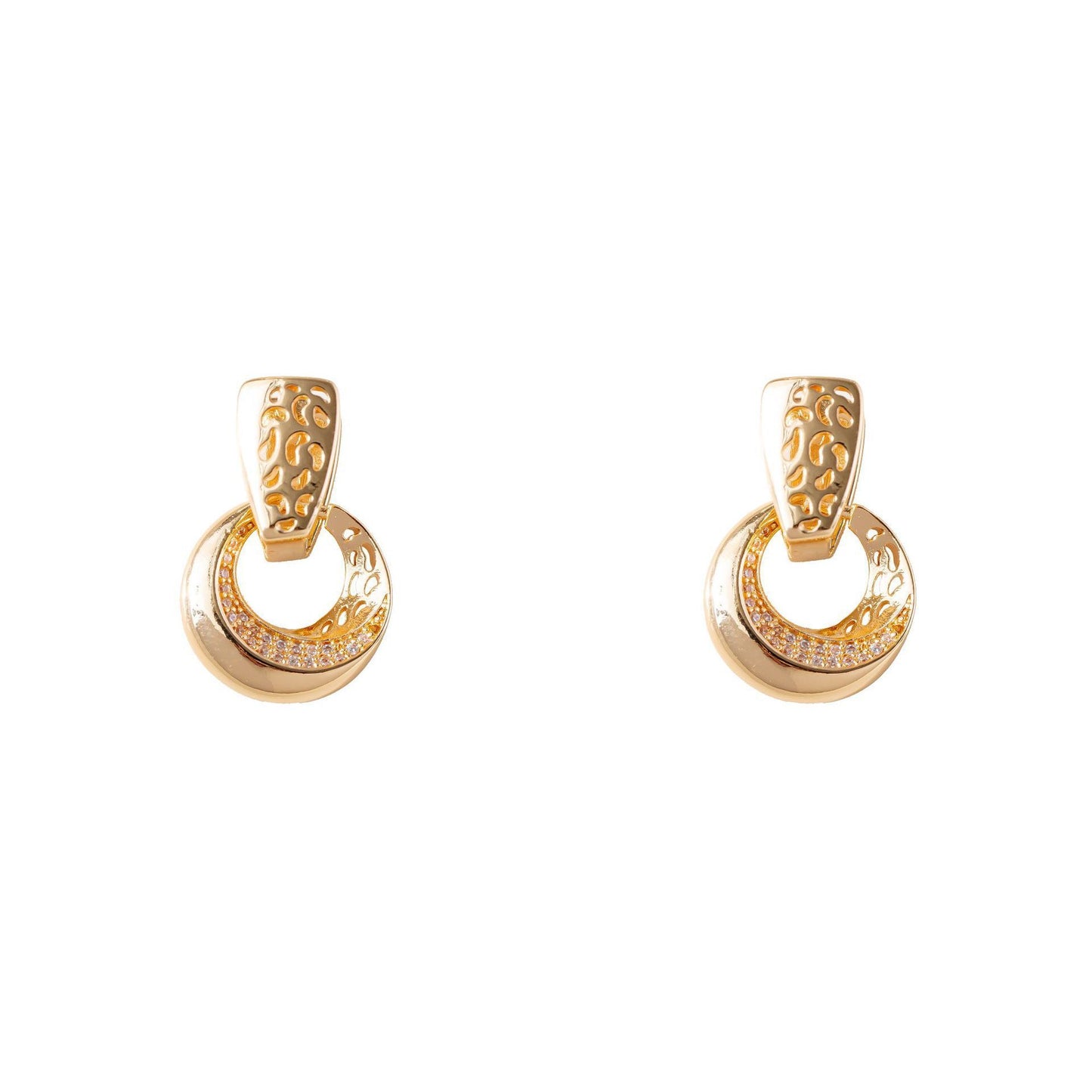 Luxury Hollow Round Moon Rose Gold Silver Color Drop Earrings for Women Micro-Wax Inlay Natural Zircon Flower Bridal Wedding
