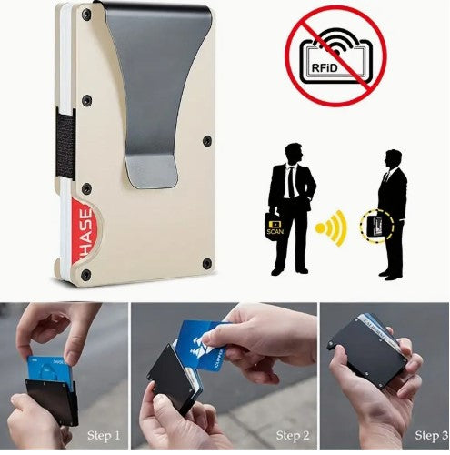 Simple and stylish new aluminum alloy RFID credit card holder with money clip, Men's business coin card holder.