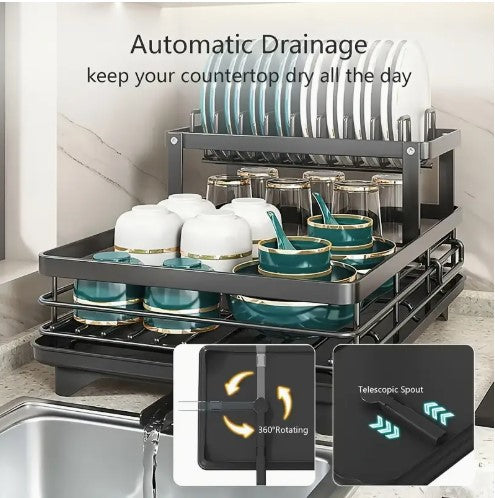 Dish Drying Rack - X-Large Stainless Steel Dish Rack For Kitchen Counter, 2-Tier Kitchen Organizers