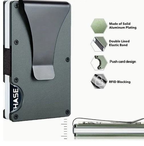 Simple and stylish new aluminum alloy RFID credit card holder with money clip, Men's business coin card holder.