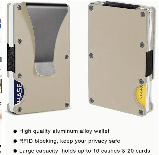 Simple and stylish new aluminum alloy RFID credit card holder with money clip, Men's business coin card holder.