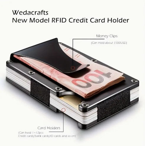 Simple and stylish new aluminum alloy RFID credit card holder with money clip, Men's business coin card holder.