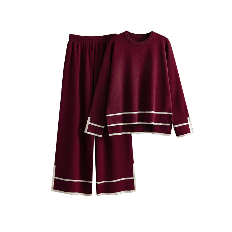 Women's Fashion Suit Contrasting Color With Slits Long-sleeved Sweater