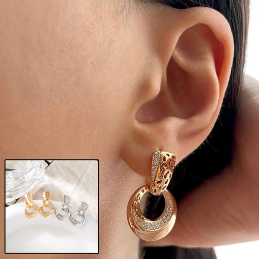 Luxury Hollow Round Moon Rose Gold Silver Color Drop Earrings for Women Micro-Wax Inlay Natural Zircon Flower Bridal Wedding