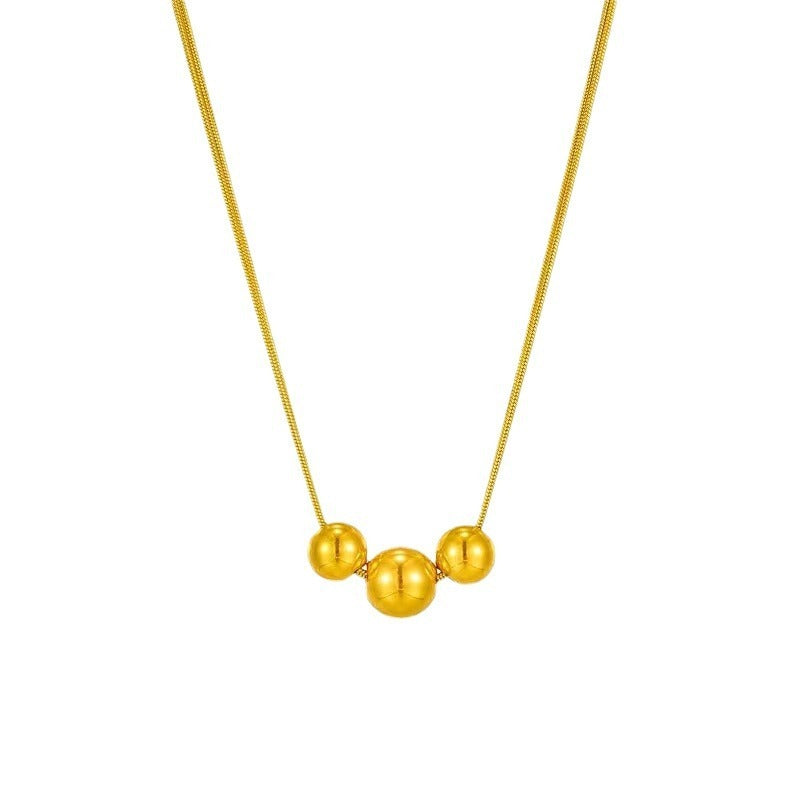18K Gold Titanium Steel Metal Ball Necklace Vintage