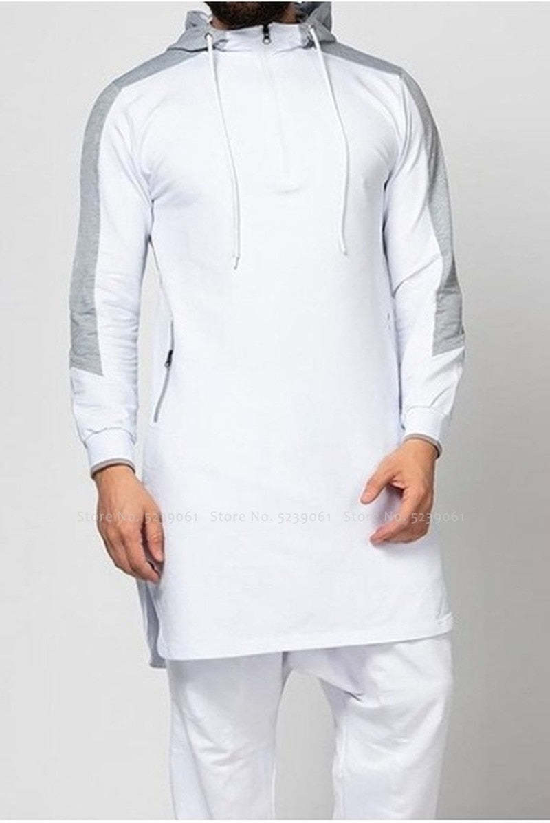 Men&#039;s Arabic Colorblock Robe Muslim Zip Pocket Sweatshirt