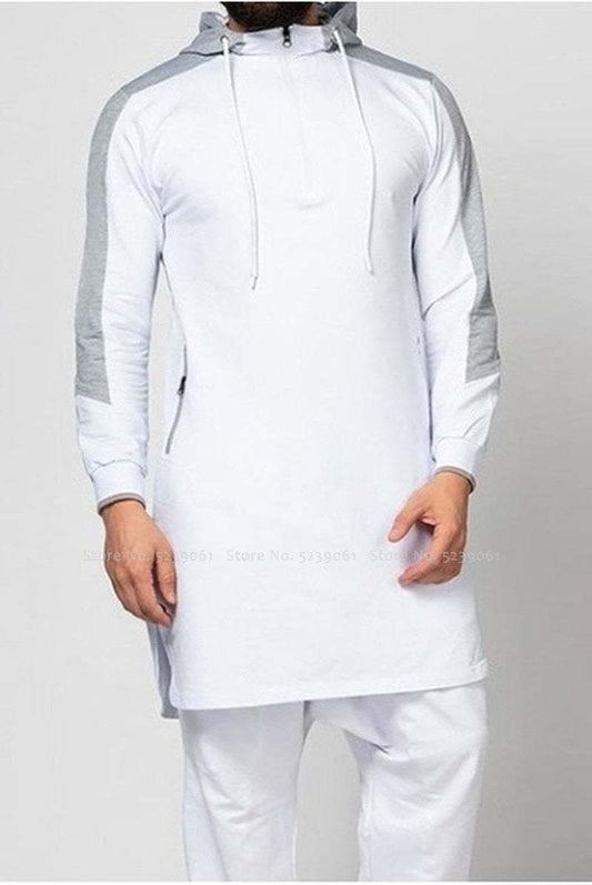 Men&#039;s Arabic Colorblock Robe Muslim Zip Pocket Sweatshirt