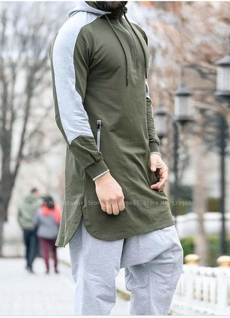 Men&#039;s Arabic Colorblock Robe Muslim Zip Pocket Sweatshirt