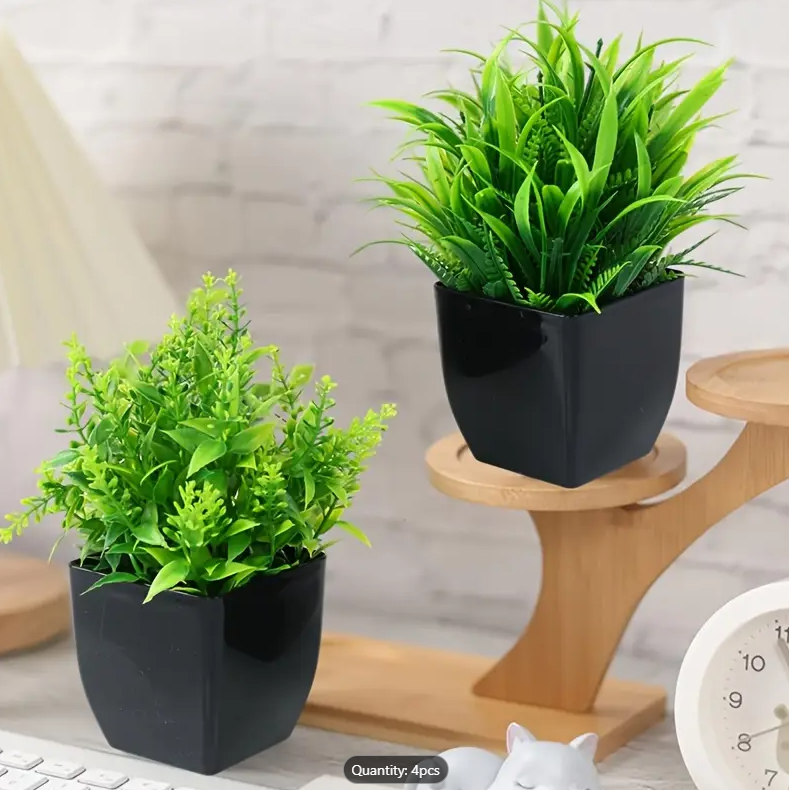 4pcs/Set, Artificial Faux Plants, Simulated Potted Realistic Green Eucalyptus, Home Office Decor