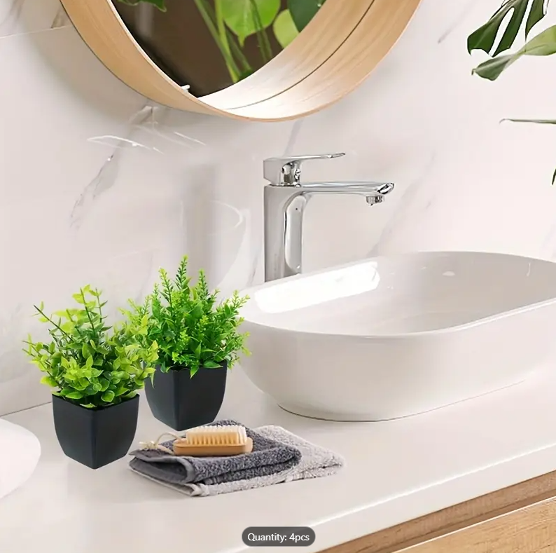 4pcs/Set, Artificial Faux Plants, Simulated Potted Realistic Green Eucalyptus, Home Office Decor