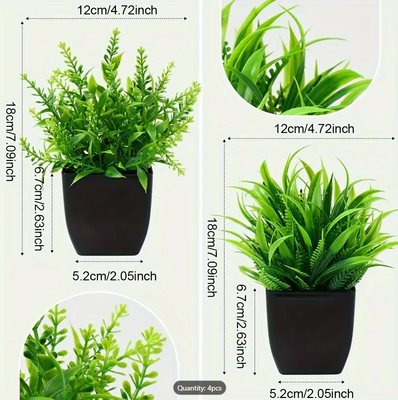 4pcs/Set, Artificial Faux Plants, Simulated Potted Realistic Green Eucalyptus, Home Office Decor