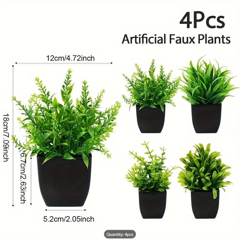 4pcs/Set, Artificial Faux Plants, Simulated Potted Realistic Green Eucalyptus, Home Office Decor