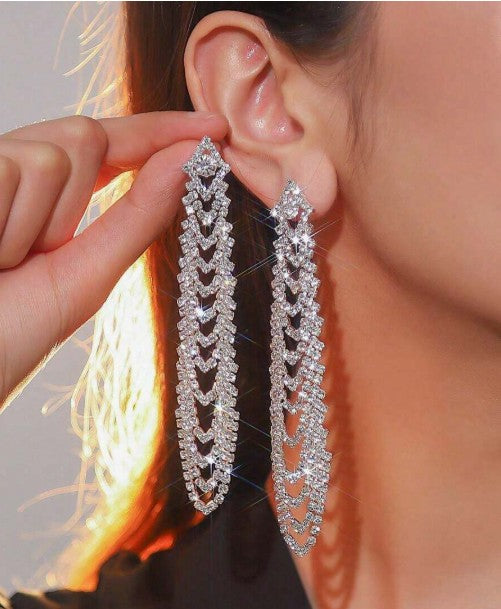 1pair Glamorous Rhinestone Tassel Drop Earrings For Women For Daily Decoration