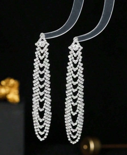 1pair Glamorous Rhinestone Tassel Drop Earrings For Women For Daily Decoration