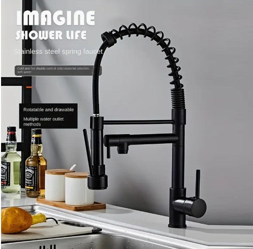 Kitchen Faucet - Hot and Cold Water, Stretch Sink, Telescopic Lifting, Rotatable