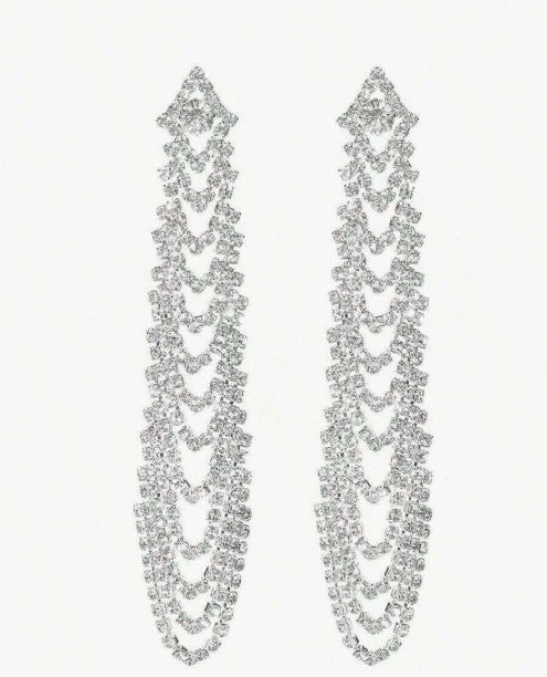1pair Glamorous Rhinestone Tassel Drop Earrings For Women For Daily Decoration