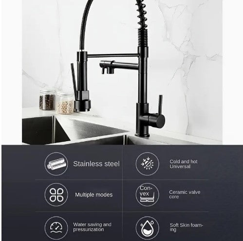 Kitchen Faucet - Hot and Cold Water, Stretch Sink, Telescopic Lifting, Rotatable