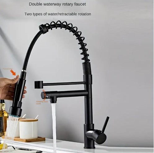 Kitchen Faucet - Hot and Cold Water, Stretch Sink, Telescopic Lifting, Rotatable
