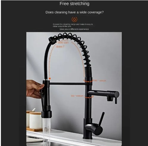 Kitchen Faucet - Hot and Cold Water, Stretch Sink, Telescopic Lifting, Rotatable