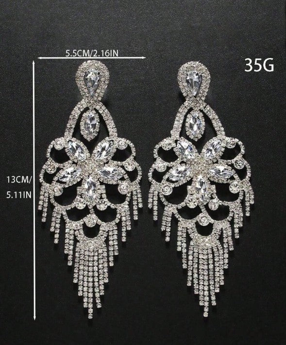 1 Pair Gold Rhinestone Tassel Drop Earrings, Personalized Street Style Floral Earrings