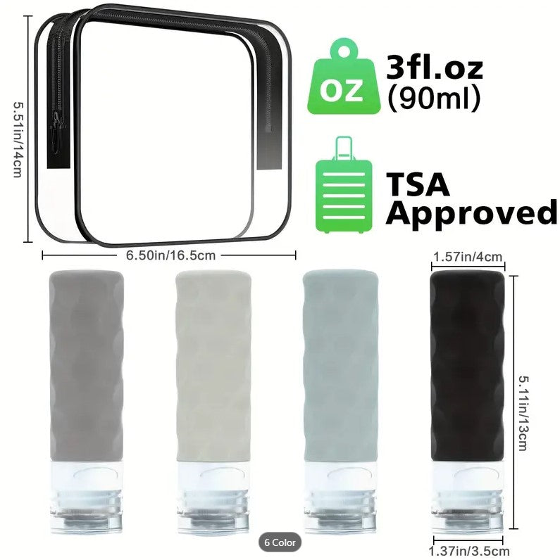 4 Pack Travel Bottles For Toiletries, Tsa Approved 3oz Travel Size Containers Leak Proof Refillable Liquid Silicone Squeezable. For Shampoo Conditioner Lotion